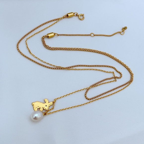 Tory Burch Gold Rabbit Pendant Necklace with Pearl - Picture 3 of 6